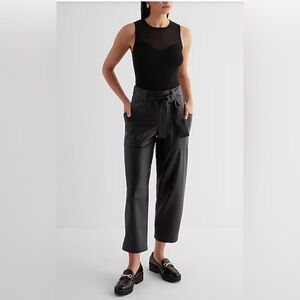 Express High Waisted Faux Leather Black Belted Utility Ankle Pants 10R